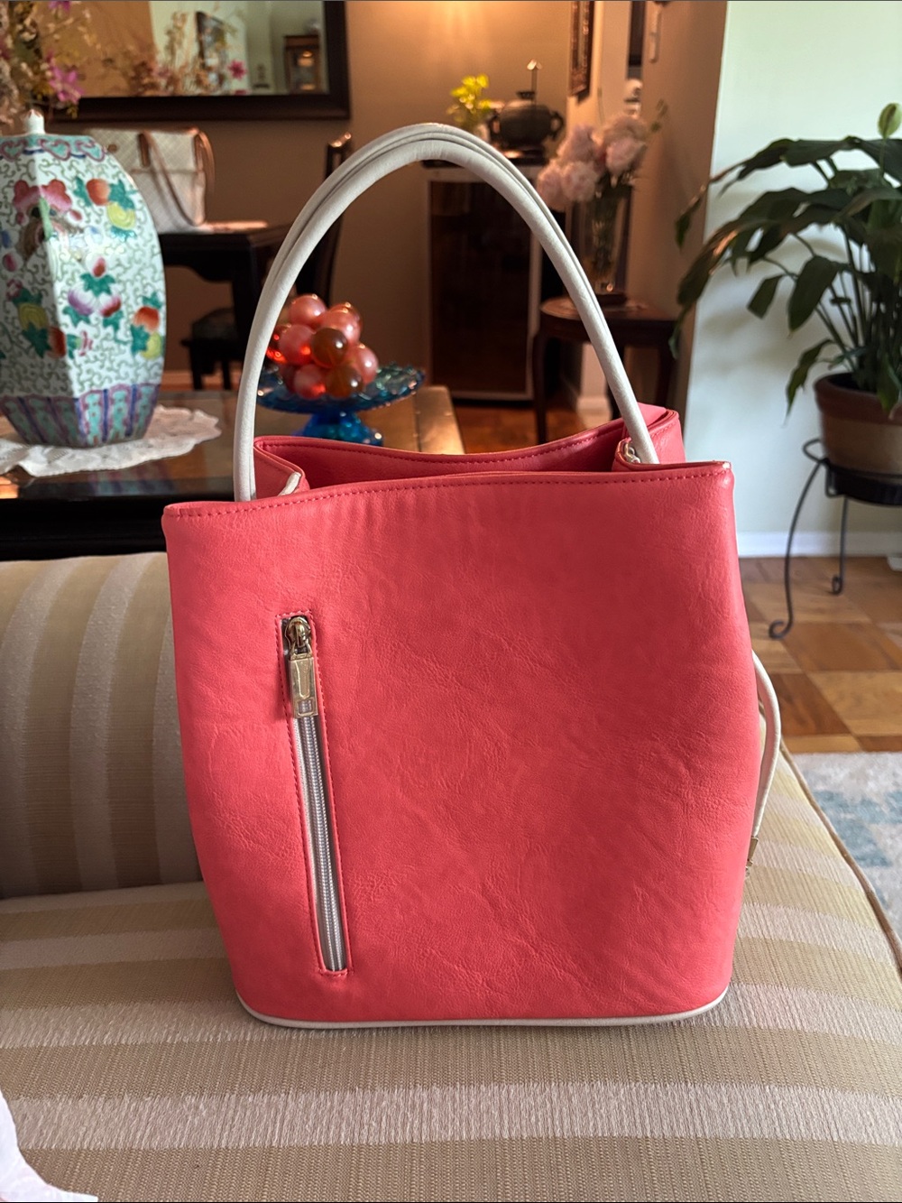 Samoe Women’s Coral Convertible Shoulder Bag with Cream Straps